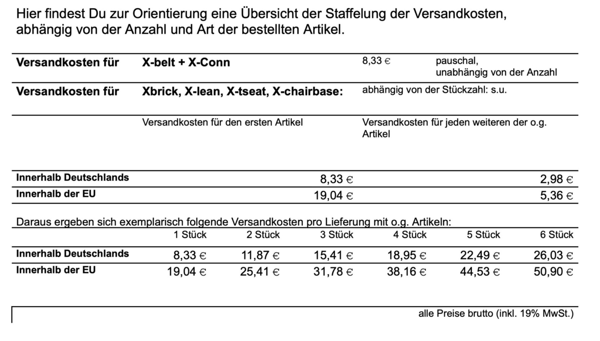 XBrick Versandkostenbeispiel